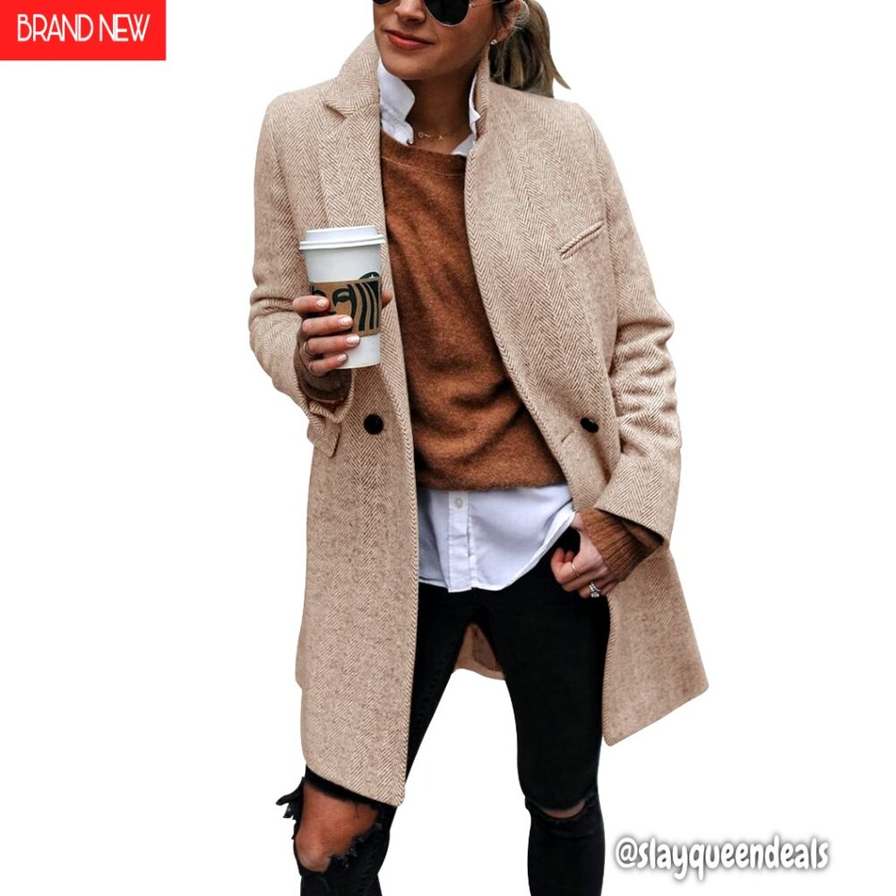 Women's Double Breasted Trench Coat Peacoat Long Blazer Jacket Overcoat
